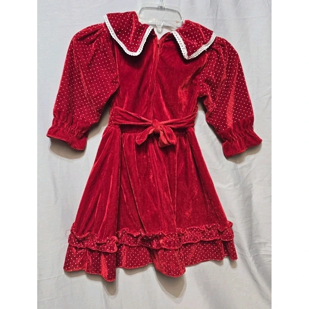 Vintage Girls Dress Size 5 Red Velvet  Bow‎ Pockets Lot Of 3